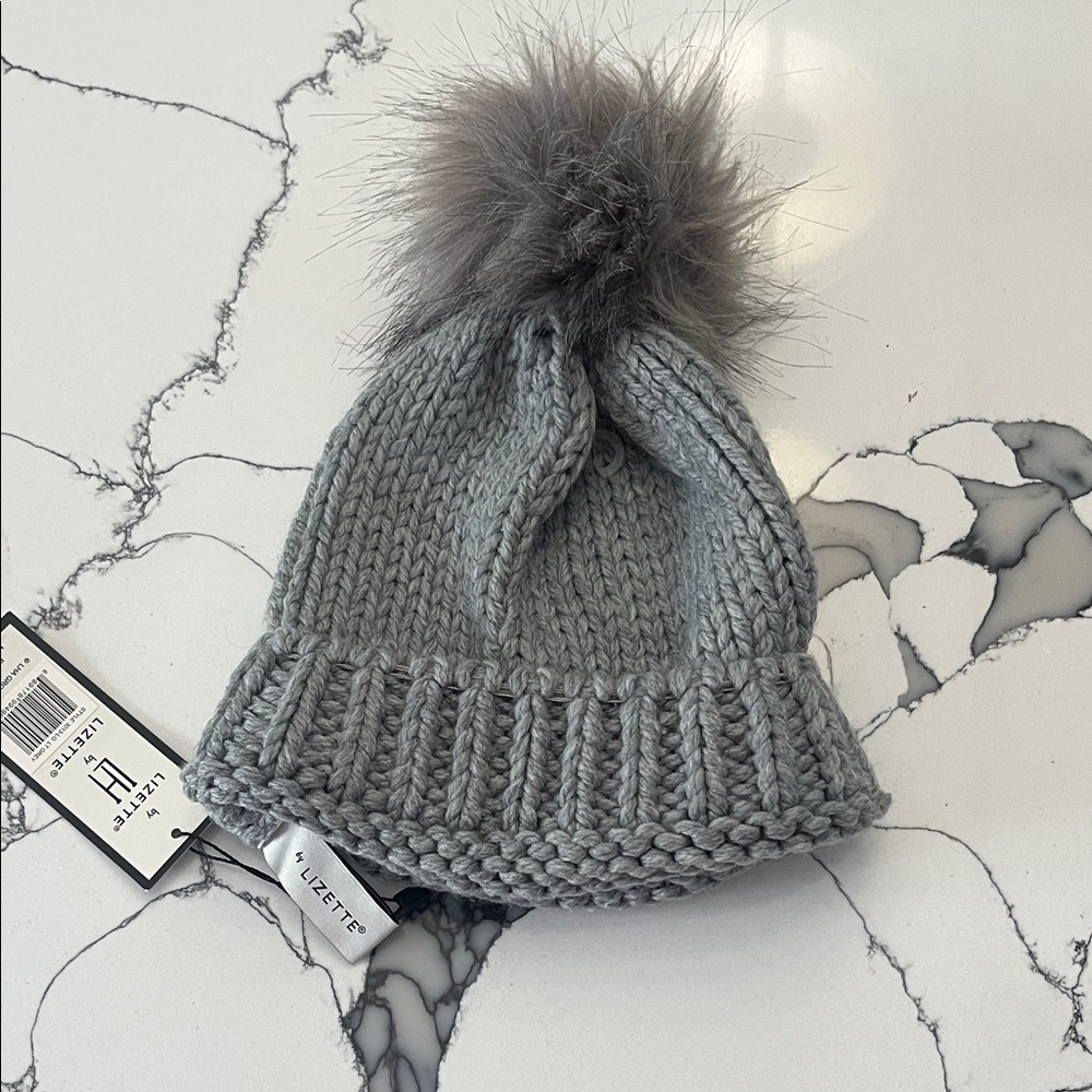 Gray Knit Pom-Pom Beanie for Kids, One Size
